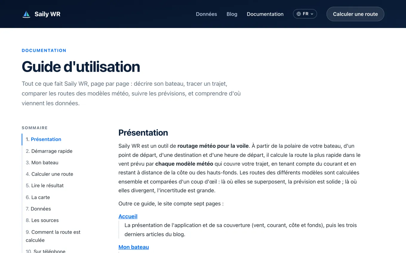 La première page du guide : son sommaire à côté de la présentation.